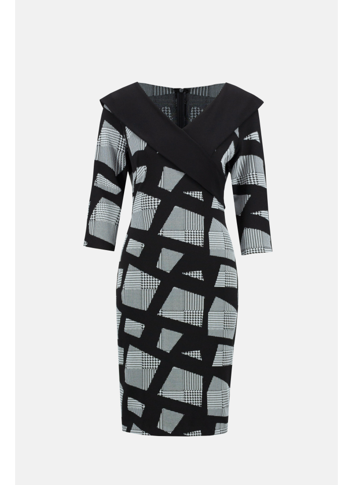 Joseph Ribkoff 233295 Czarna sukienka w geometryczny wzór.