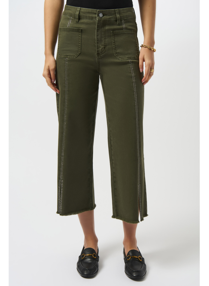 Joseph Ribkoff 251901 Spodnie kuloty zdobione dżetami beż/avocado/brąz