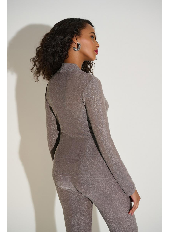 Joseph Ribkoff 253789 Połyskująca bluzka beżowa zdobiona srebrną nitką