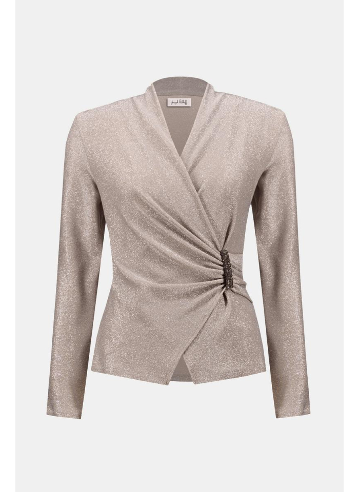 Joseph Ribkoff 253789 Połyskująca bluzka beżowa zdobiona srebrną nitką