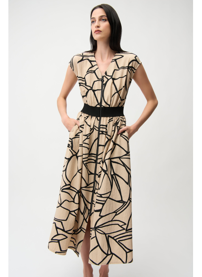 Joseph Ribkoff 261163 Beżowa sukienka w czarne wzory