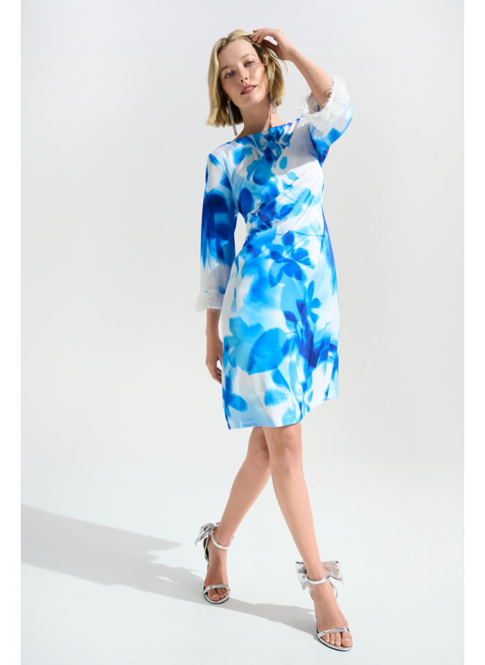 Joseph Ribkoff 261728 Satynowa sukienka z ozdobnym rękawem.