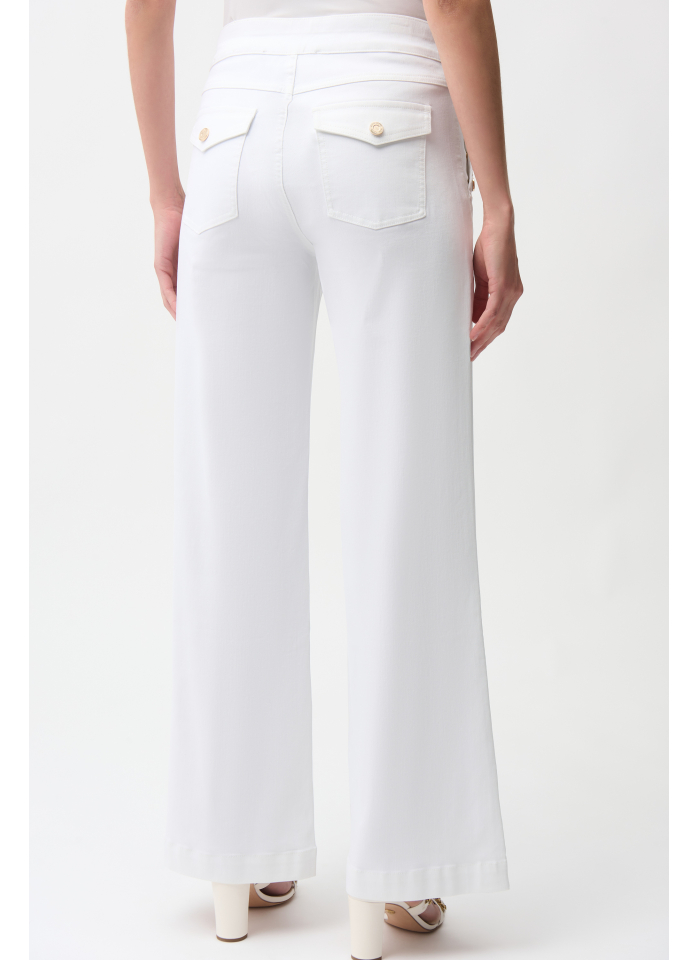 Joseph Ribkoff 261972 białe jeansy wide leg ze złotymi guzikami