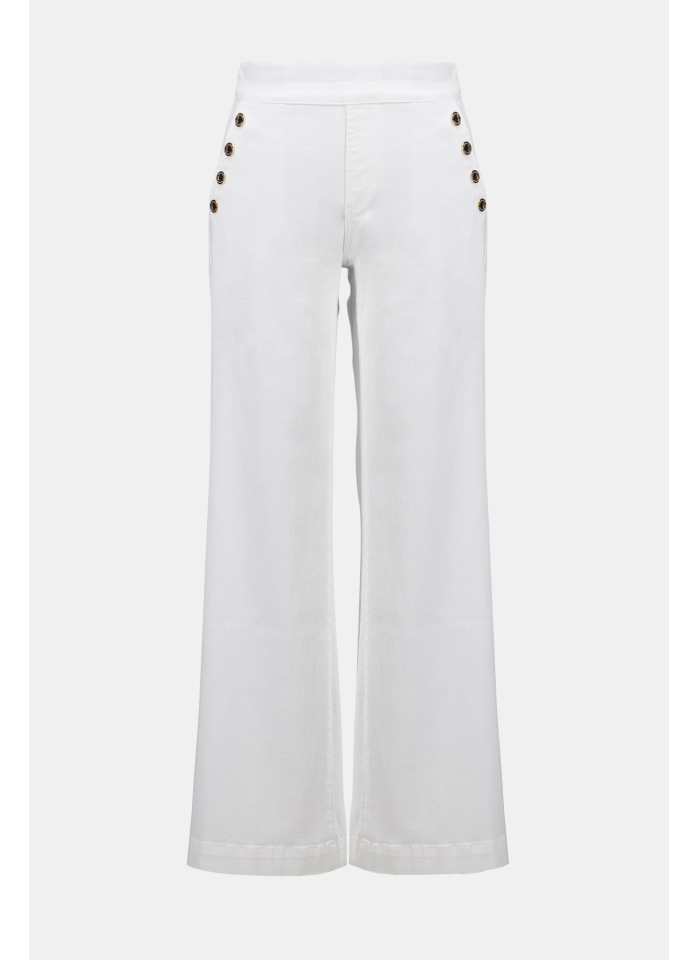 Joseph Ribkoff 261972 białe jeansy wide leg ze złotymi guzikami