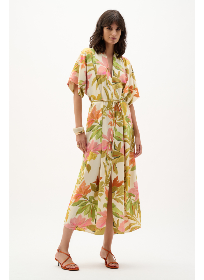 Joseph Ribkoff 262177 Letnia sukienka w kwiaty wiązana w tali.