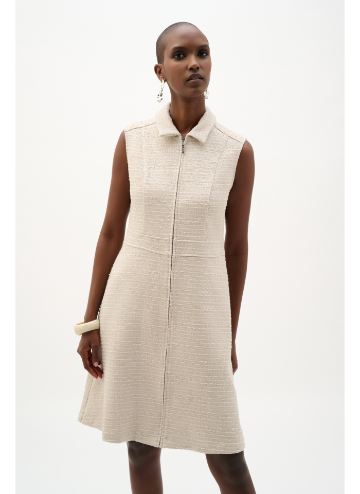 Joseph Ribkoff 262221 Jasno beżowa sukienka bez rękawów z kołnierzem