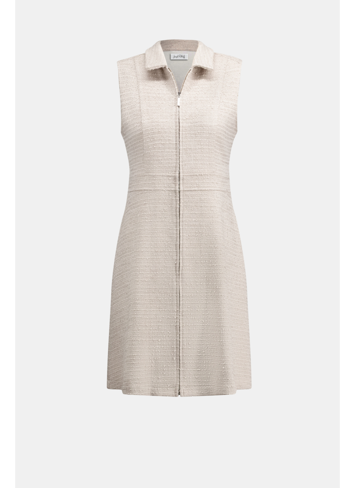 Joseph Ribkoff 262221 Jasno beżowa sukienka bez rękawów z kołnierzem