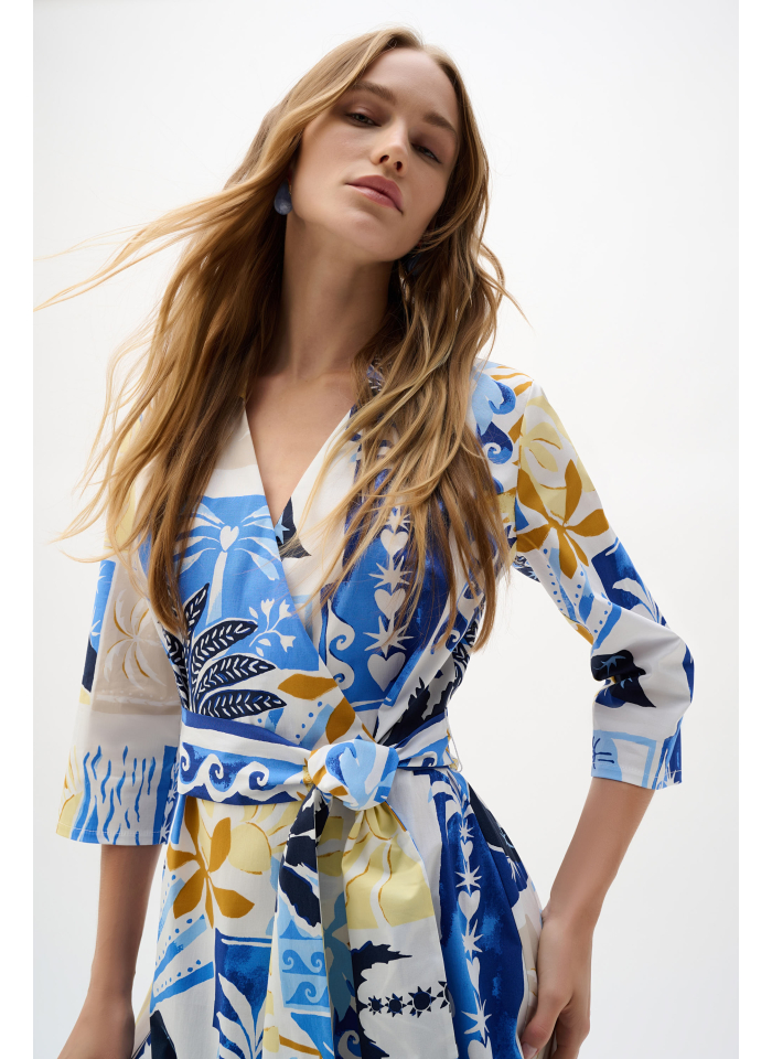 Joseph Ribkoff 262225 Bawełniana sukienka wiązania w pasie.