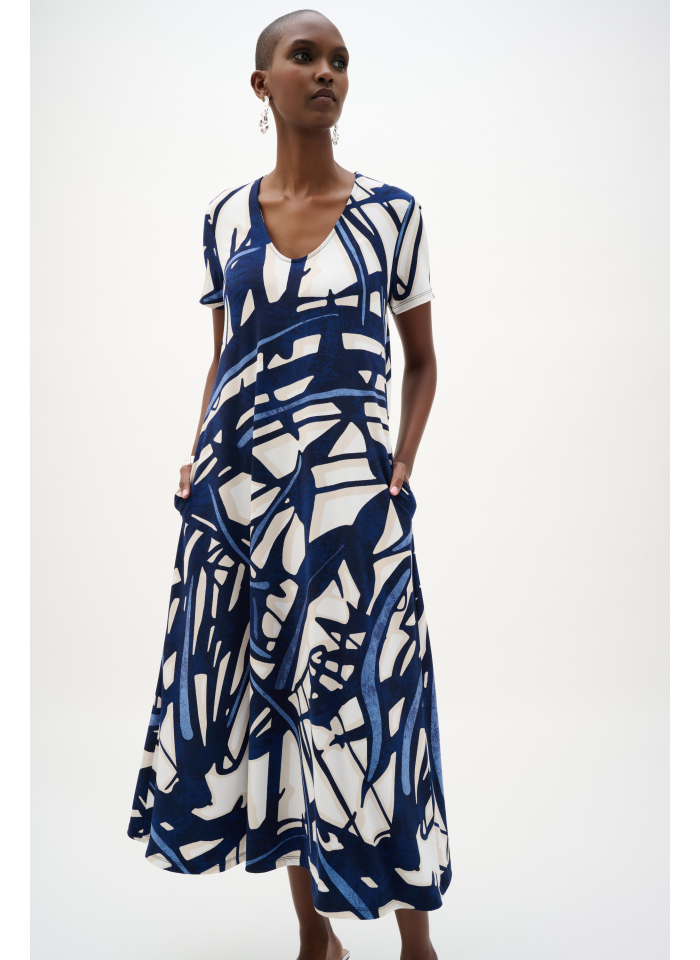 Joseph Ribkoff 262245 Letnia wzorzysta sukienka o długości midi.