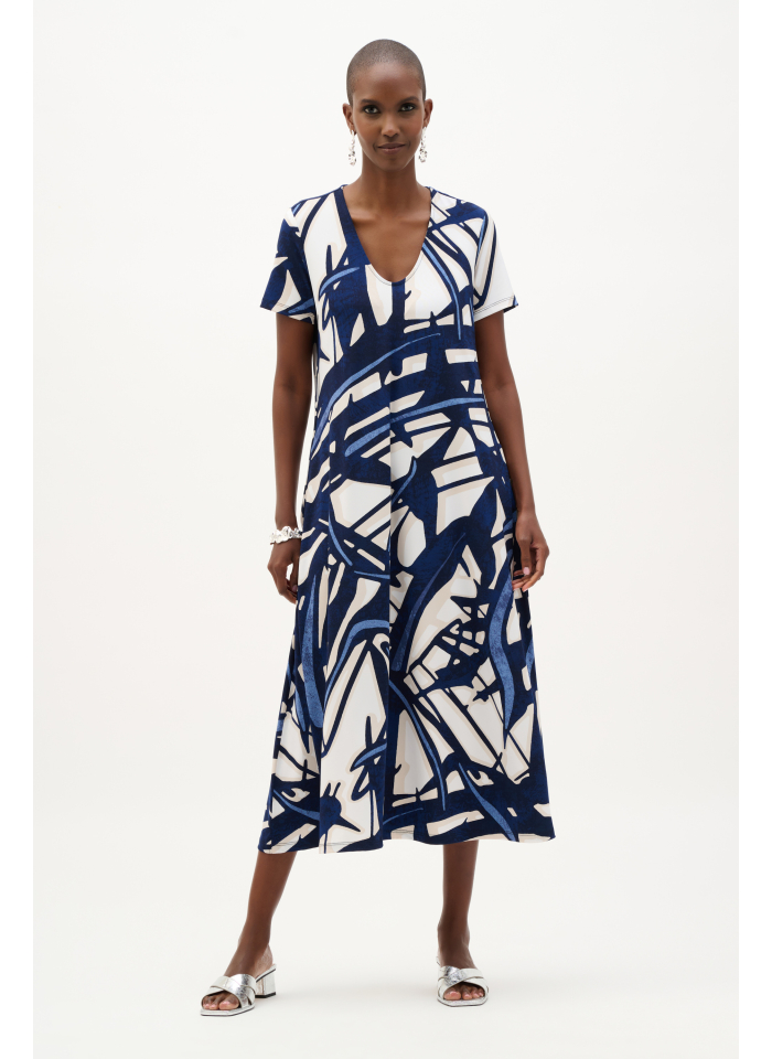 Joseph Ribkoff 262245 Letnia wzorzysta sukienka o długości midi.