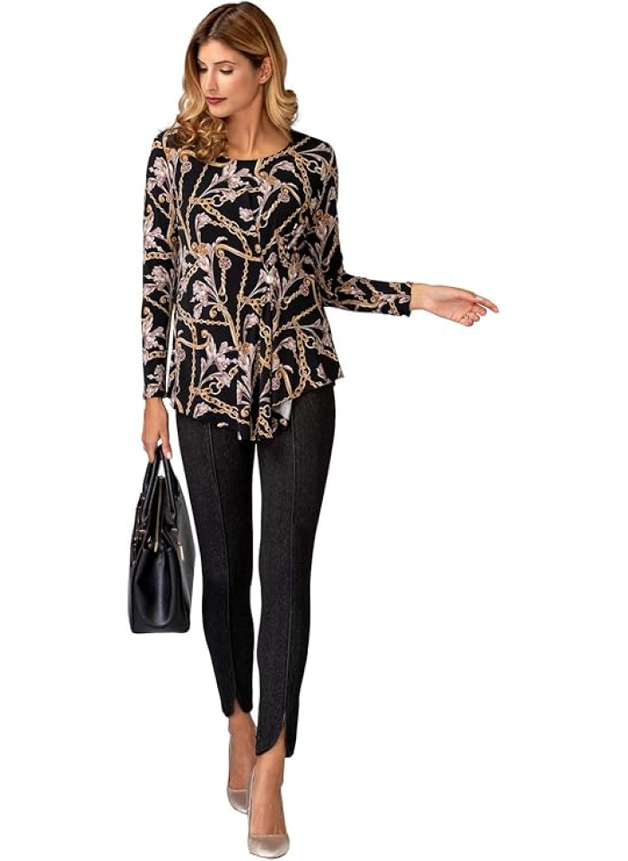 Joseph Ribkoff 194649 Czarna bluzka zdobiona wiktoriańskim wzorem. wzorem