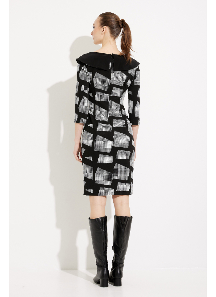 Joseph Ribkoff 233295 Czarna sukienka w geometryczny wzór.