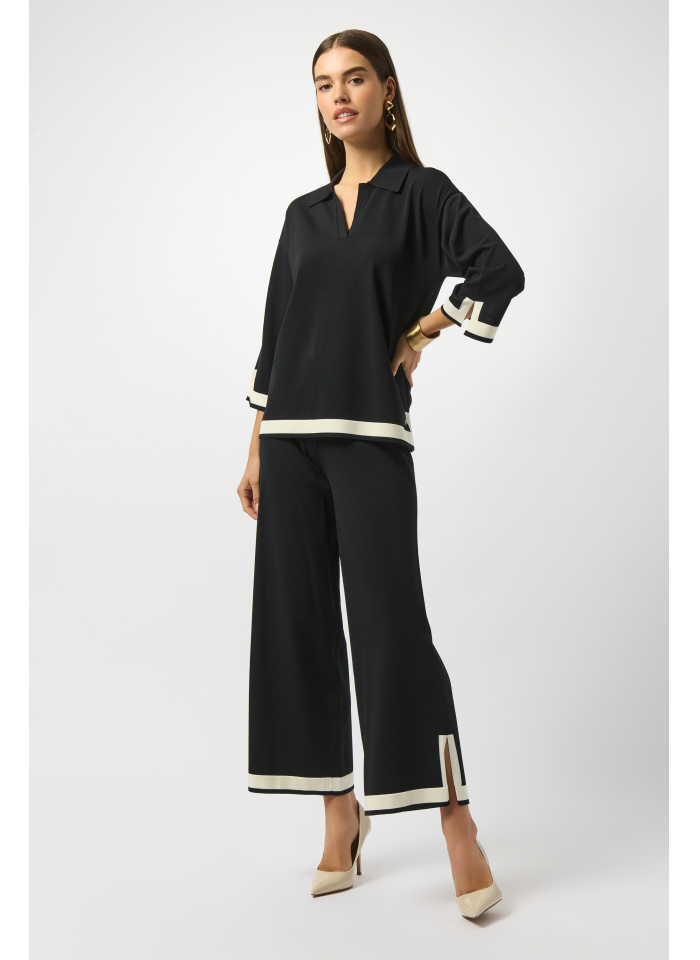 Joseph Ribkoff 253910 czarne spodnie długość 3/4 zdobione białą lamówką