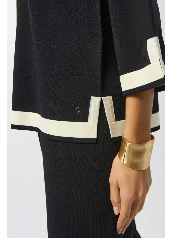 Joseph Ribkoff 253909 czarny sweter z kołnierzykiem zdobiony białą lamówką