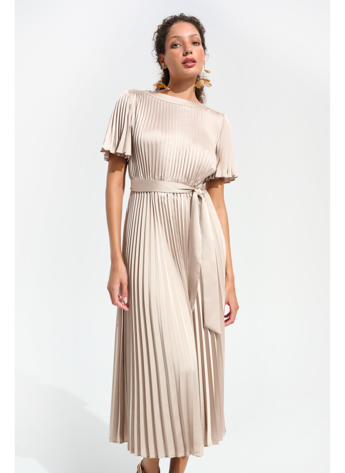 Joseph Ribkoff 261752 Połyskująca sukienka w plisy w kolorze beżowym