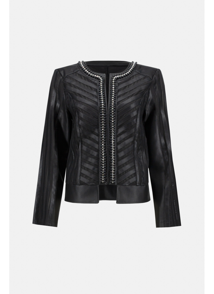Joseph Ribkoff, Czarna kurtka z ekologicznej skóry oraz siateczki.