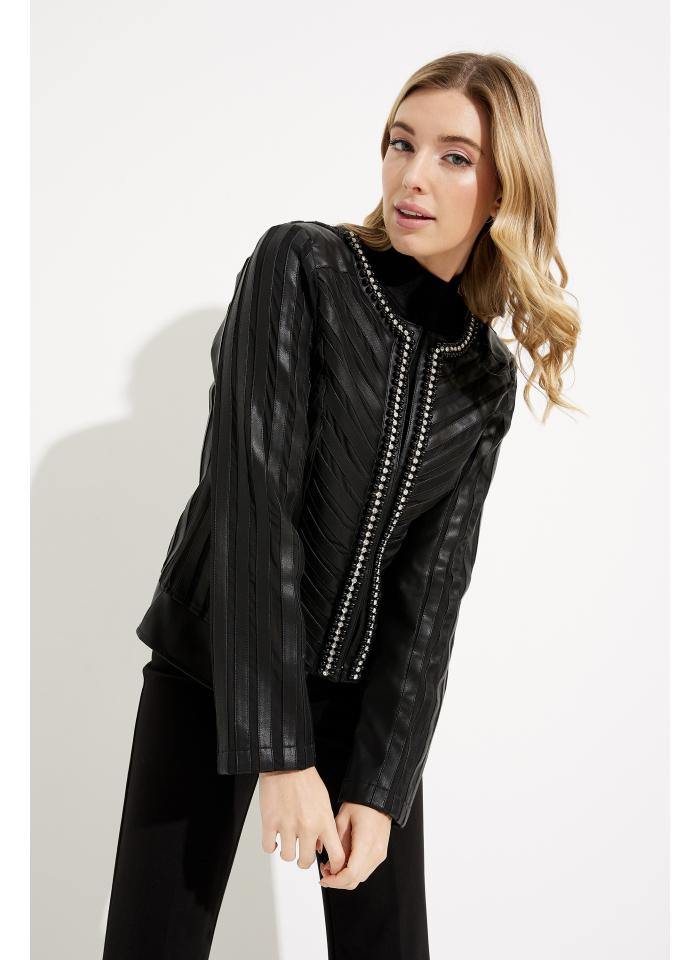Joseph Ribkoff, Czarna kurtka z ekologicznej skóry oraz siateczki.