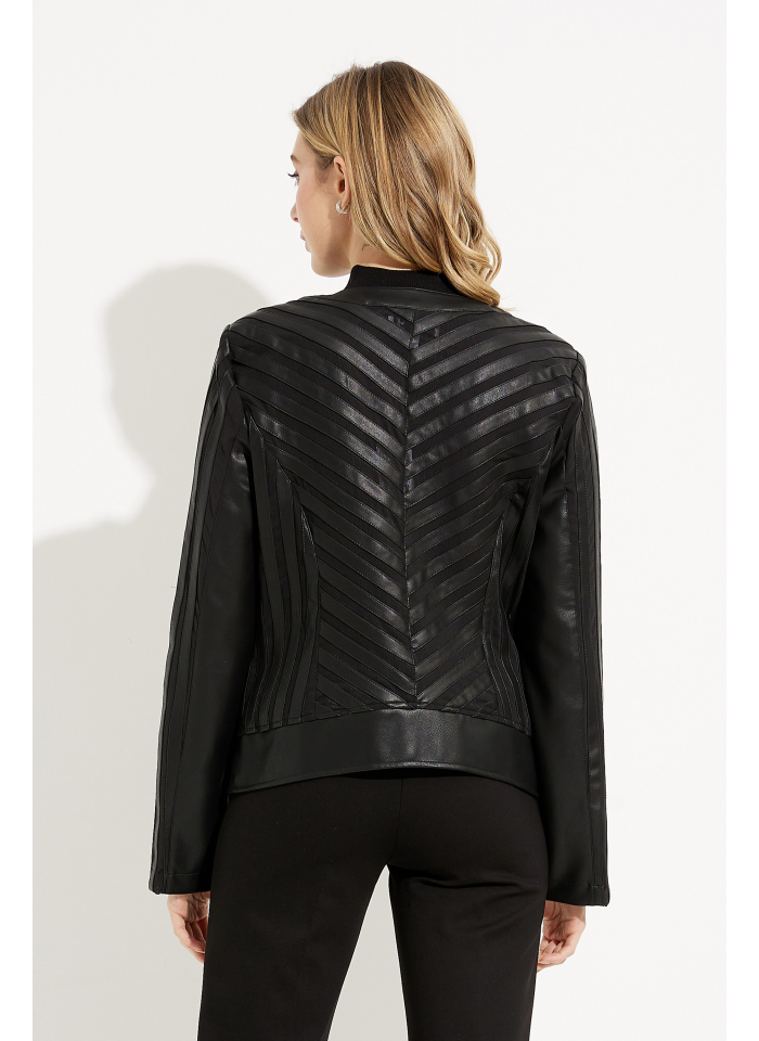 Joseph Ribkoff, Czarna kurtka z ekologicznej skóry oraz siateczki.