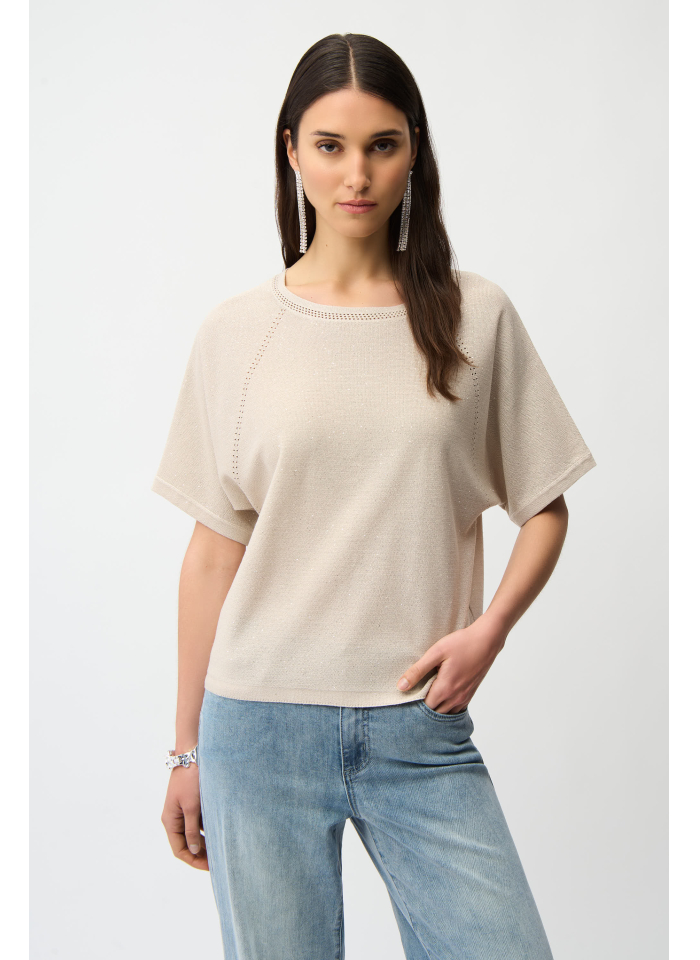 Joseph Ribkoff 261917 Beżowy sweter zdobiony delikatnymi dżetami