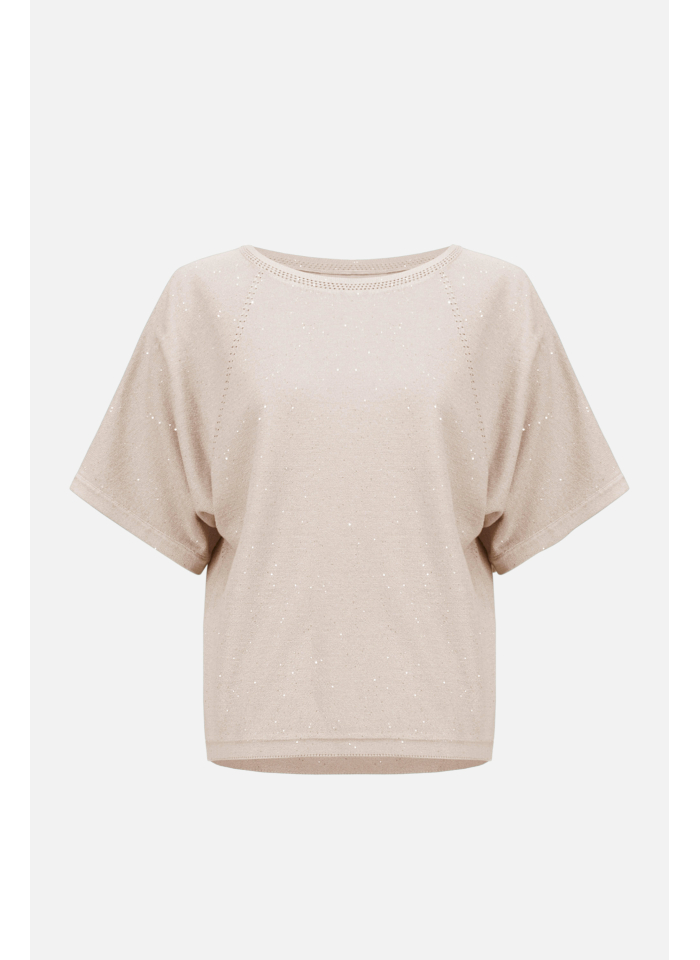 Joseph Ribkoff 261917 Beżowy sweter zdobiony delikatnymi dżetami